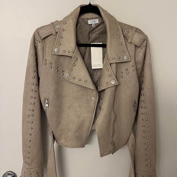 Tobi Beige Studded Leather Jacket - Picture 3 of 8